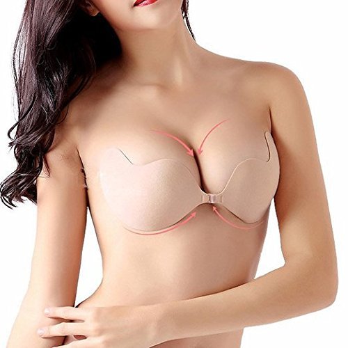 Boolavard® TM Auto-Adhesivo de Silicona Invisible del Pectoral del Sujetador sin Espalda y sin Correas (D, V Beige)