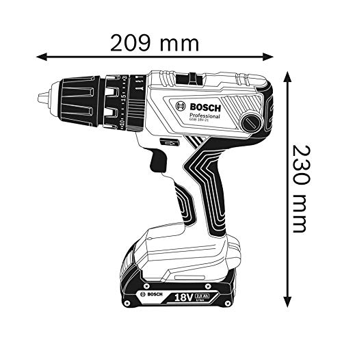 Bosch Professional GSB 18V-21 System Taladro percutor, Incl batería de 2 x 2.0 Ah, Juego de Accesorios de 40 Piezas, en L-BOXX 136, Amazon Edición, 36 W, 18 V, Azul