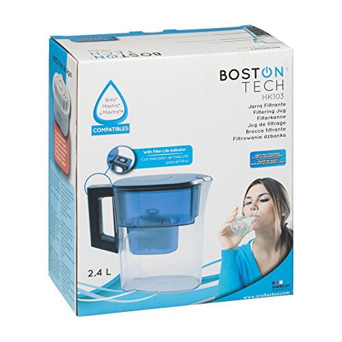 Boston Tech Iris, Jarra de Agua filtrante con 5 Filtros HydroPure+. Reducen la Cal y El Cloro para excelente Sabor. Filtros HydroPure+ Compatible con Jarras Brita