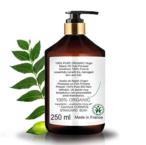 B.O.T cosmetic & wellness Aceite de Neem Virgen Prensado en Frío Primera Presión 100% Puro Bio Aceite Vegetal Non Refinado (500 ml) Azadirachtin 3123.32 ppm.