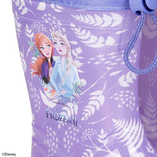 Botas de Agua Niña Disney Frozen - Botines Impermeables Infantiles Lila - Estampado Elsa y Detalles Blancos - Suela Antideslizante y Cierre con Cordón - Perletti (Lila, 24/25 EU)