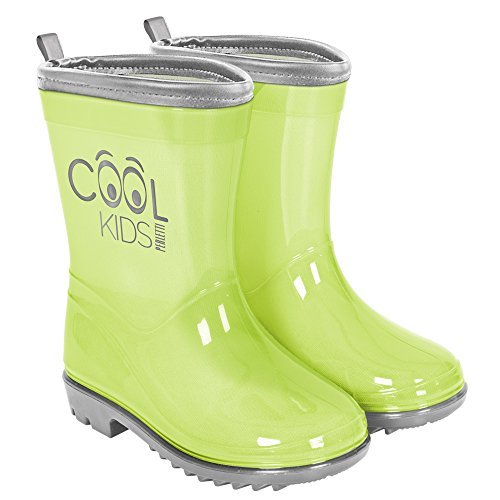 Botas de Agua para Niño y Niña Verde Reflectantes - Botines Impermeables Infantiles Suela Antideslizante y Colores de Alta Visibilidad - Perletti Cool Kids (22/23, Verde)