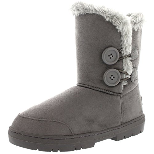 Botas de invierno con doble botón, impermeables, para mujer, color Gris, talla 39