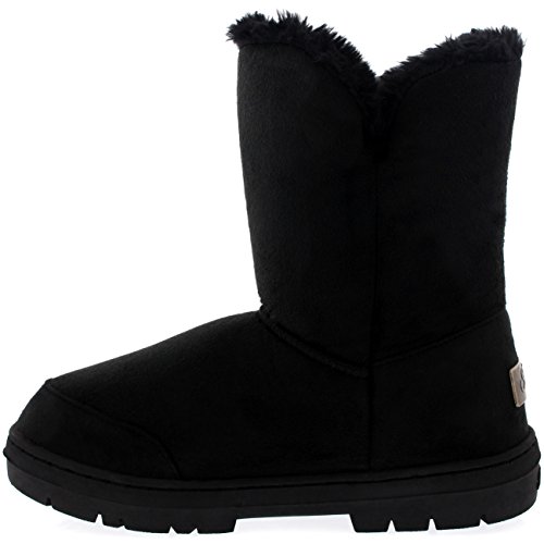 Botas de invierno con doble botón, impermeables, para mujer, color Negro, talla 36.5