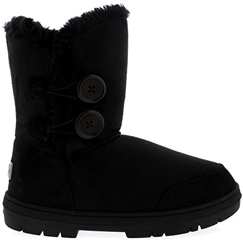 Botas de invierno con doble botón, impermeables, para mujer, color Negro, talla 36.5