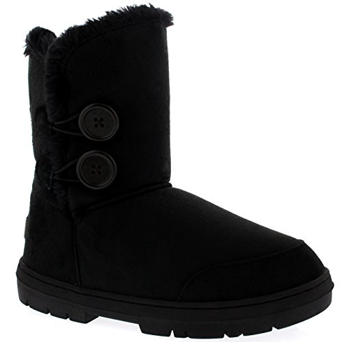 Botas de invierno con doble botón, impermeables, para mujer, color Negro, talla 36.5