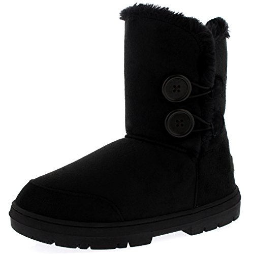 Botas de invierno con doble botón, impermeables, para mujer, color Negro, talla 36.5