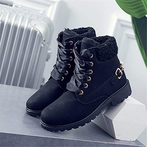 Botas Nieve Mujer Otoño Invierno Calentar Piel Forro Botines Goretex Retro Snow Boots Cordones Zapatillas Planas Negro 38