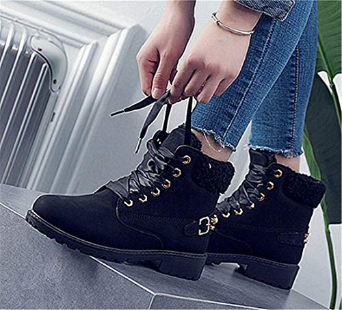 Botas Nieve Mujer Otoño Invierno Calentar Piel Forro Botines Goretex Retro Snow Boots Cordones Zapatillas Planas Negro 38