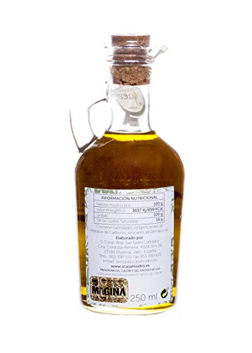 Botella Cristal 0.25 litros Aceite de Oliva Virgen Extra El Santuario de Magina con Denominación de Origen Protegida Sierra Magina, AOVE, Verde, molturado en frío. Variedad Picual