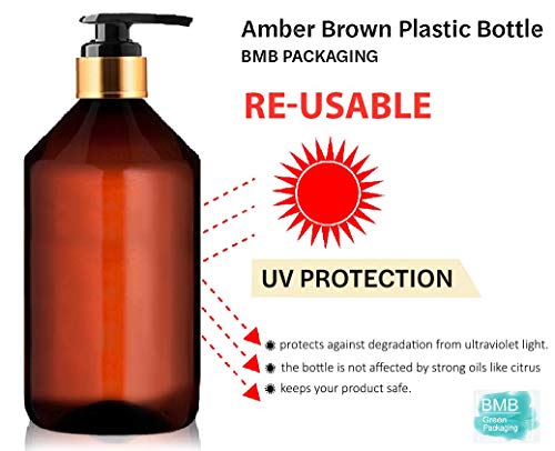 Botellas Ambar Vacias de Plastico con Dispensador Pompa para Jabon, Champu, Acondicionador, Aceite Esencial Aceite para Masajes Perfume Aromaterapia Lociones (2 x 1000 ml)