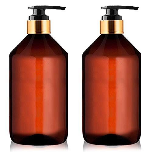 Botellas Ambar Vacias de Plastico con Dispensador Pompa para Jabon, Champu, Acondicionador, Aceite Esencial Aceite para Masajes Perfume Aromaterapia Lociones (2 x 1000 ml)