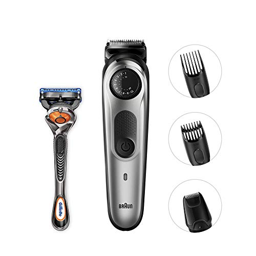 Braun Base 81679644 depiladora para la barba Negro, Plata - Depiladoras para la barba (0,5 mm, 2 cm, 0,5 mm, Barba larga, Barba corta, Botones, Giratorio, LED)