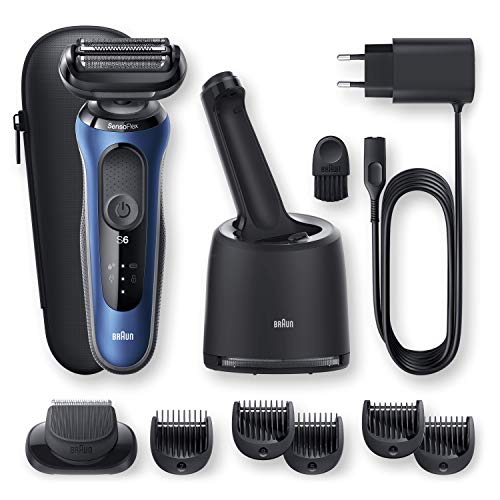 Braun Series 6 60-B7500cc Afeitadora Eléctrica, máquina de afeitar barba hombre de lámina, Con Centro De Limpieza SmartCare, Recortadora De Barba, Uso En Seco Y Mojado, Recargable, Inalámbrica, Azul