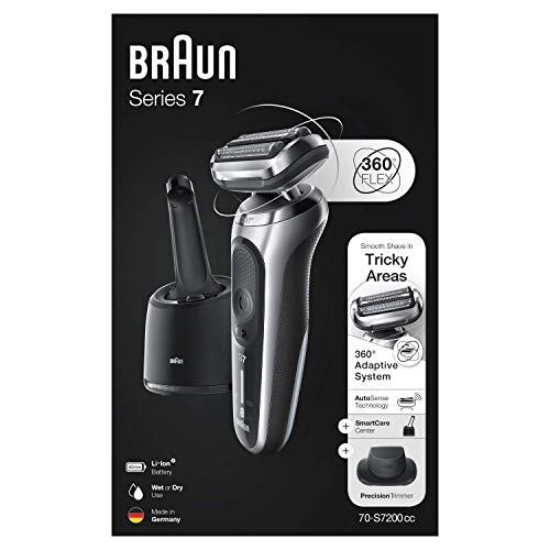 Braun Series 7 70-S7200cc Afeitadora Eléctrica, máquina de afeitar hombre de lámina Con Centro De Limpieza SmartCare, Recortadora De Precisión, Uso En Seco Y Mojado, Recargable, Inalámbrica, Plata