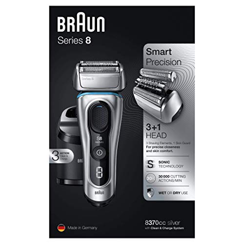 Braun Series 8 8370 cc Afeitadora Eléctrica Hombre Nueva Generación, Para Barba, Recargable, Inalámbrica, Estación Limpieza Y Carga Clean&Charge, Funda