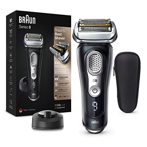 Braun Series 9 9340s - Afeitadora Eléctrica Hombre Última Generación, Afeitadora Barba Recargable, Inalámbrica, Base de Carga, Funda, Seco/Mojado, Negro