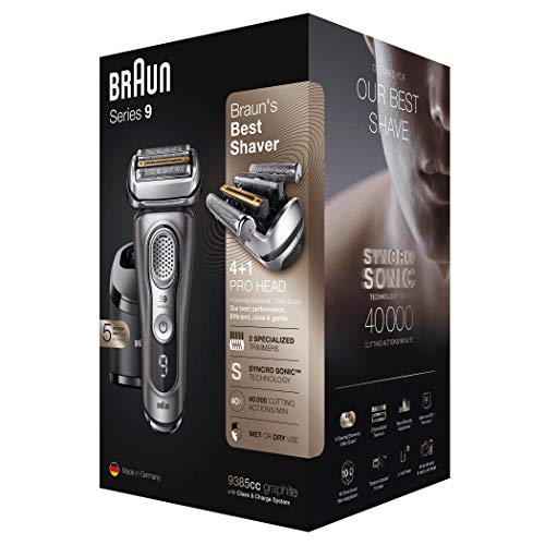 Braun Series 9 9385cc Afeitadora Eléctrica Hombre de Última Generación, Afeitadora Barba con Estación Limpieza y Carga Clean&Charge, Funda, Color Grafito