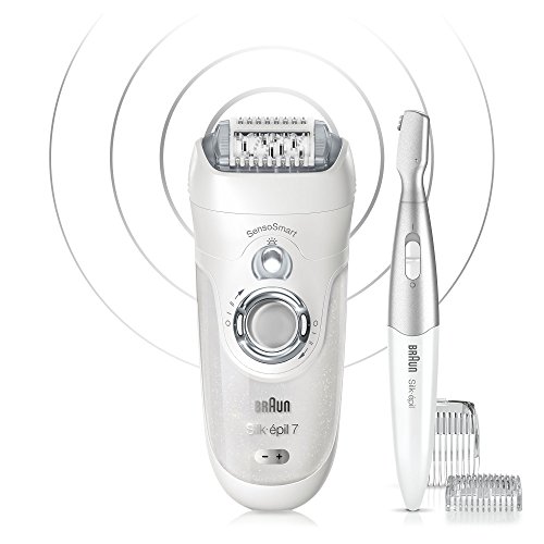 Braun Silk-Épil 7 7/890 - Depiladora Mujer, Eléctrica Inalámbrica y Recortadora Corporal y Facial, 7 Accesorios, Tecnología Senso Smart, Plata