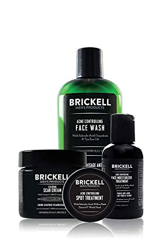 Brickell Men's Sistema de Control del Acné para Hombres, Tratamiento de Hidratación Facial para Combatir el Acné, Lavado de Cara, Tratamiento de Manchas y Crema Para Cicatrices, Natural y Orgánico