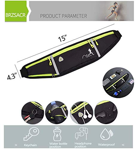 BRZSACR Running Belt Bumbag Fanny Pack Waterproof Flip Belt Adjustable Fitness Waist Bum Pouch Bag Compatible with iPhone Series Samsung S/Note Phone,for Men Women Outdoor Gym Sports Travel (Negro)