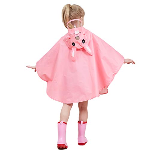 Bwiv Impermeables Niños Poncho Lluvia Chaqueta Impermeable Transpirable Dibujo Animados para Lluvia Rosa Talla L