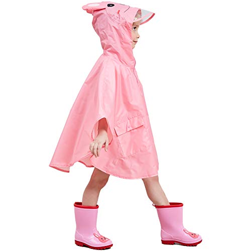 Bwiv Impermeables Niños Poncho Lluvia Chaqueta Impermeable Transpirable Dibujo Animados para Lluvia Rosa Talla L