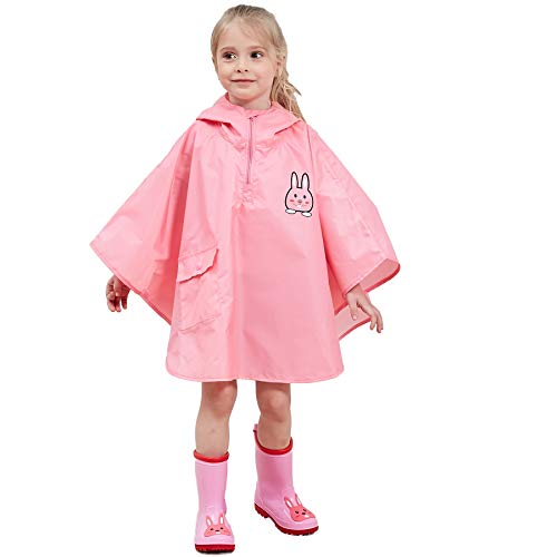 Bwiv Impermeables Niños Poncho Lluvia Chaqueta Impermeable Transpirable Dibujo Animados para Lluvia Rosa Talla L