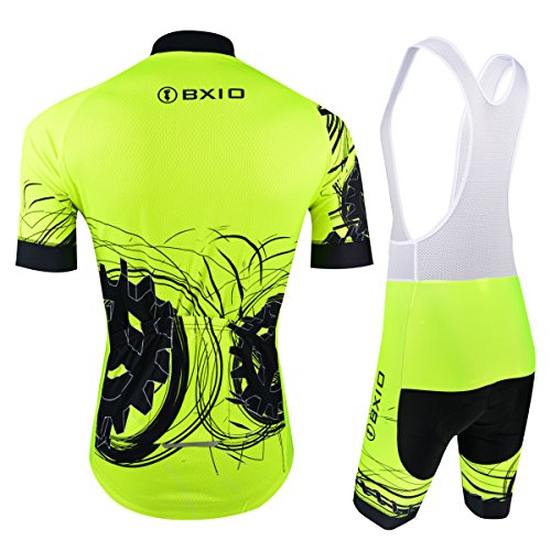 BXIO Hombres Jersey de Ciclo Bike Wear Yellow Fluo Raza de Camino Amarillo Grande