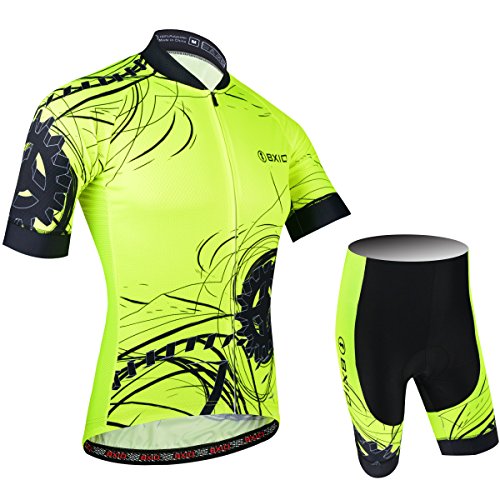 BXIO Hombres Jersey de Ciclo Bike Wear Yellow Fluo Raza de Camino Amarillo Grande