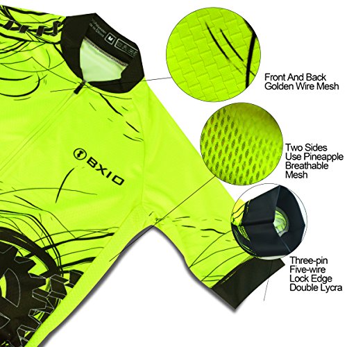 BXIO Hombres Jersey de Ciclo Bike Wear Yellow Fluo Raza de Camino Amarillo Grande