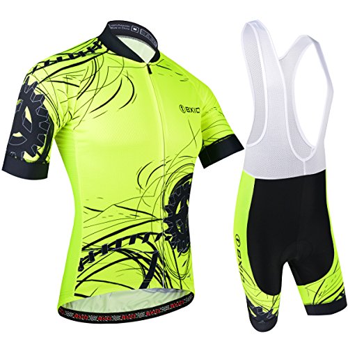 BXIO Hombres Jersey de Ciclo Bike Wear Yellow Fluo Raza de Camino Amarillo Grande