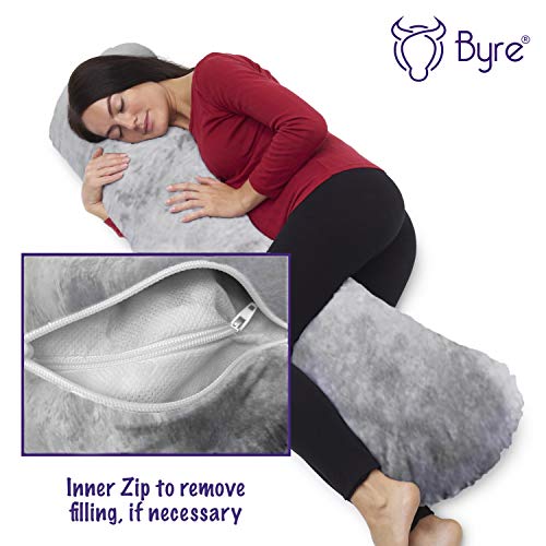 Byre® Almohada de Soporte | Relleno de Espuma de Memoria triturada Almohada para el Embarazo | Recuperación Deportiva | Alivio del Dolor de Espalda, Cuello y piernas (Terciopelo Gris Recto, Grande)