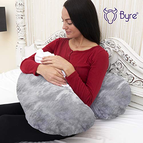 Byre® Almohada de Soporte | Relleno de Espuma de Memoria triturada Almohada para el Embarazo | Recuperación Deportiva | Alivio del Dolor de Espalda, Cuello y piernas (Terciopelo Gris Recto, Grande)