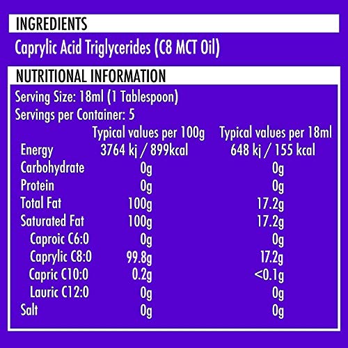 C8 MCT Aceite Puro | Produce 3 X Más Cetonas Que Otros MCT Aceites | Triglicéridos de Acido Caprílico | Paleo y Vegano Amistoso | Botella Sin BPA | Ketosource®