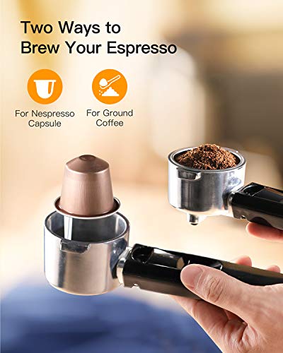 Cafetera Espresso Sboly, Cafetera 2 en 1 para Nespresso Compatible con Café Molido y en Cápsulas, Máquina de Espresso de 19 Bares con Tanque de Agua Removible y Boquilla de Vapor