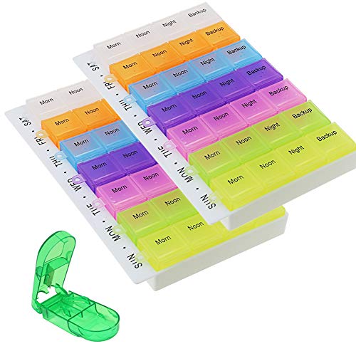 caja de pastillas organizadores de pastillas semanales paquete de 2 días de 4 pastillas dispensador de pastillas (más el cortador de pastillas)