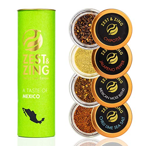 Caja de regalo Especias de Mexico (Chipotle, Jalapeno, Mole, Sal con Limon y Pimiento) - Cajas de regalo ZEST & ZING. Navidad, estreno de una casa, cumpleaños, regalos de boda para los sibaritas.