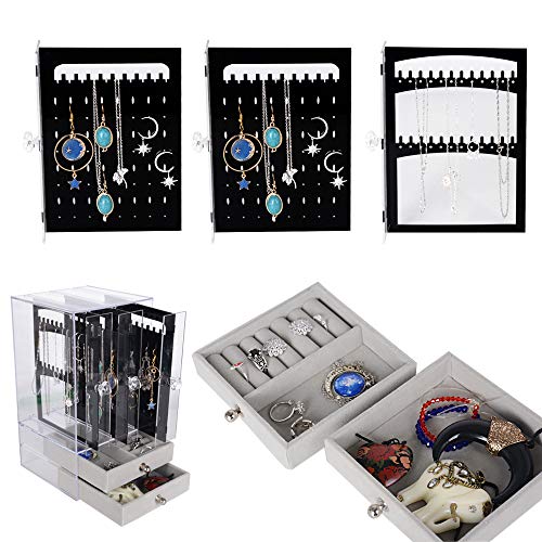 Caja Pendientes Caja Almacenamiento Joyería Transparente de Acrilico Caja Organizador Joyas Soporte Titular de Joyería Organizador Sostenedor de Pendientes Collares Pulseras Anillos 5 Cajones Negro