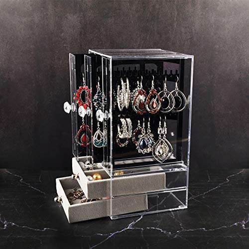 Caja Pendientes Caja Almacenamiento Joyería Transparente de Acrilico Caja Organizador Joyas Soporte Titular de Joyería Organizador Sostenedor de Pendientes Collares Pulseras Anillos 5 Cajones Negro