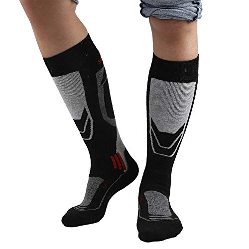 Calcetines de esquí Unisex, Calcetines de Mantenimiento cálidos de Invierno al Aire Libre, Calcetines de Manga Larga antisudor Suaves para Esquiar, Ciclismo, Snowboard(39-42-Negro y Gris)