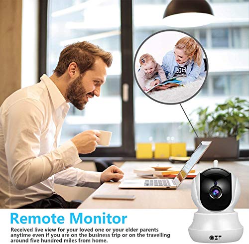 Cámara IP, Cámara de Vigilancia QZT 1080P WiFi con Visión Nocturna, Audio Bidireccional, Giro/Inclinación, Detección de Movimiento, Alarma Email, Cámara de Seguridad