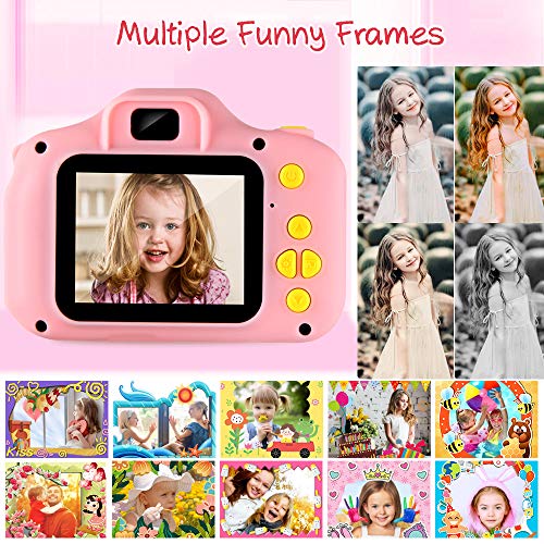 Cámara para Niños Infantil Cámara de Fotos Digital Cámara Juguete para Niños 2 Pulgadas 12MP 1080P HD Selfie Video Cámara Regalos Ideales para Niños Niñas de 3-10 Años con Tarjeta TF 32 GB (Rosa)