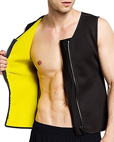 Camiseta sin Mangas Deportiva para Hombre Sauna Fajas sin Mangas Chaleco de Entrenamiento de Fitness de Neopreno Pérdida de Peso de Cintura Plana con Cierre de Cremallera (Color : Black, Size : M)