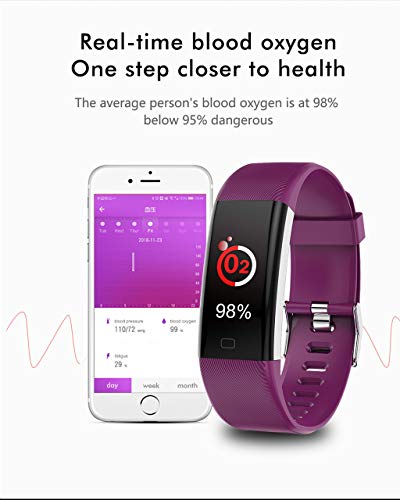 CAOQAO- Reloj Mujer Hombre Unisex Fitness Monitor de Actividad Delgado Ritmo cardíaco presión Arterial Control de oxígeno Reloj Inteligente (Free Size, púrpura)