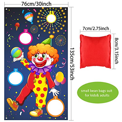 Carnival Toss Games Clown Banner con 3 Bean Bags Circus Bean Bag Toss Juego para Las Actividades de la Fiesta de Carnaval, Grandes Decoraciones de Carnaval, Proveedores de Circo para Niños y Adultos