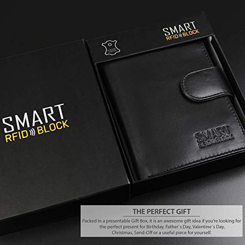 Cartera Hombre Piel Negra Vertical - Certificado RFID NFC Bloqueo Monedero Caballero (Negro)