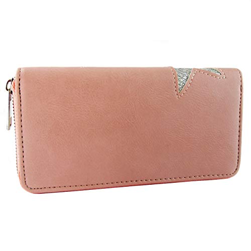 Cartera para Mujer con Estrellas de Poliuretano y Cremallera Circular. (Rosa)