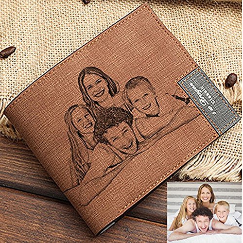 Cartera Personalizada de Cuero de la Cartera de la Foto del Mens - Un Regalo Personalizado cumpleaños/de la Navidad/del día de Padres para los Hombres y el papá