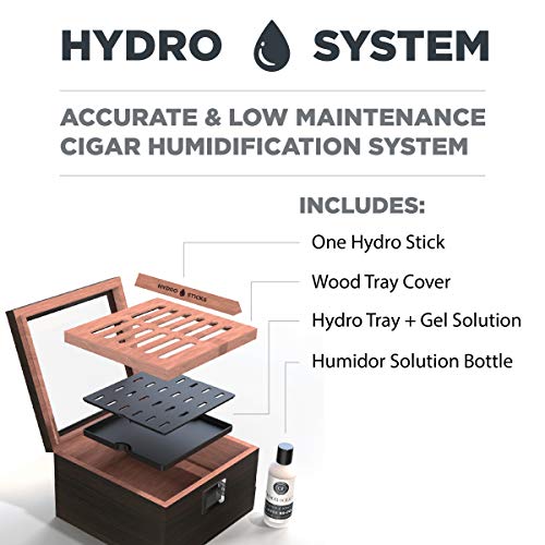 CASE ELEGANCE Humidificador de Cedro Hecho a Mano con Higrómetro Digital Frontal, Solución Humidificadora y Cajón de Accesorios - Capacidad de 25 a 50 cigarros